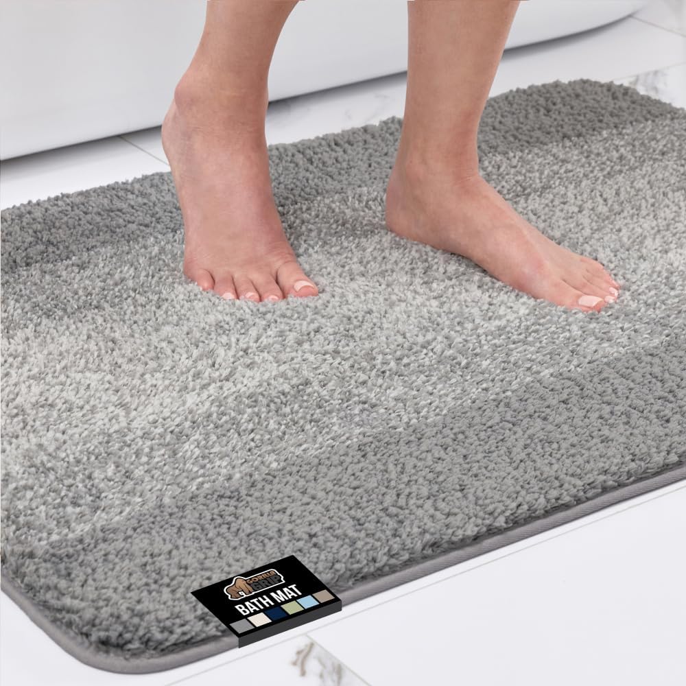 GORILLA GRIP Ultra Soft Plush Bathroom Rugs with Textured Rubber Backing, 40 x 24 Absorbent Quick Dry Bath Mat, Machine Washable Shower Mats, Home Décor Accessories Bathmat Rug Essentials, Grey