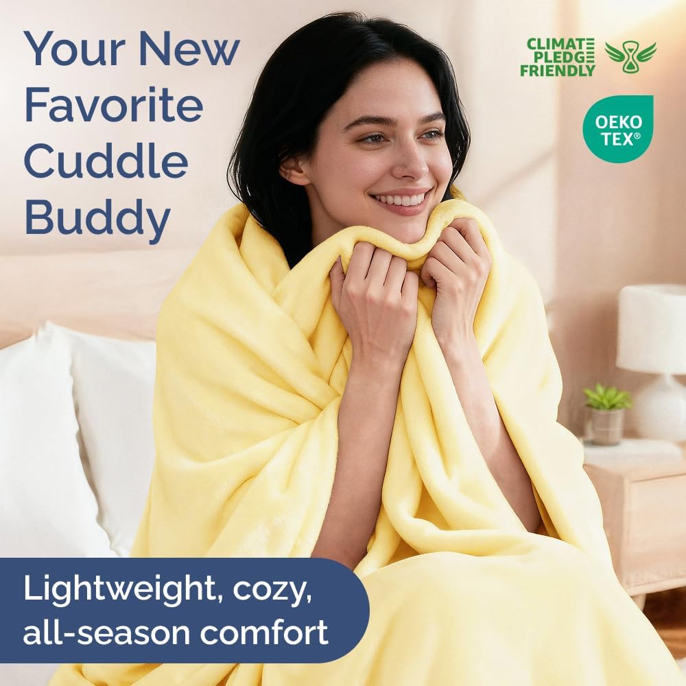 Ultra Soft Fleece Blanket Throw Size - Flannel Fleece Luxury Throw Blanket - Lightweight for Couch Bed Chair - Thick, Warm & Breathable - All Season Cozy Anti-Static Microplush Bedding, Yellow
