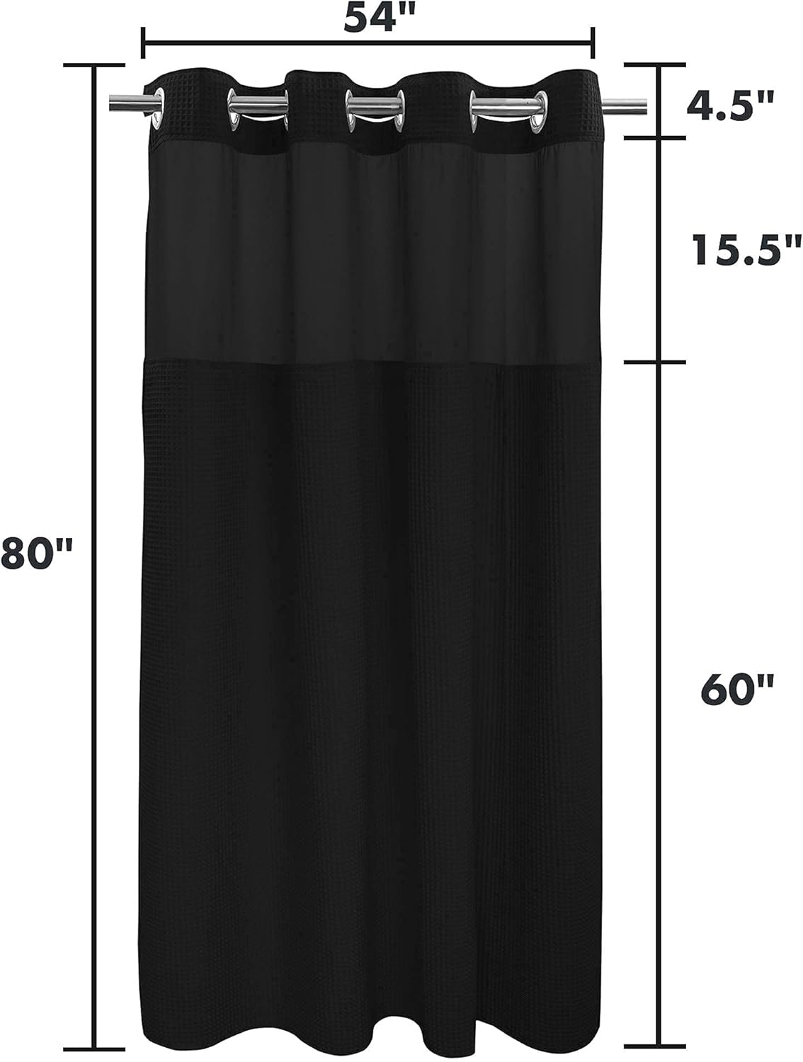 River Dream Black Fabric Shower Curtain Set, Cotton Blend, Waffle Weave, with Snap in Replacement Liner，54 x 80 inches