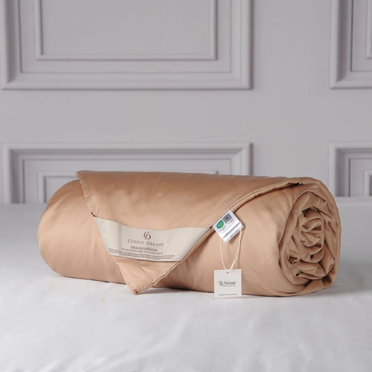 CUDDLE DREAMS Lightweight Silk Filled Comforter for Summer, Detachable Tencel Duvet Cover for Easy Care, Naturally Breathable (Bronze, Queen)