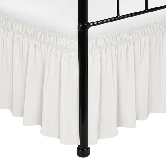Biscaynebay Wrap Around Bed Skirts with Split Corners for Twin/Twin XL Beds 18" Drop, Ivory Adjustable Elastic Dust Ruffles Easy Fit Wrinkle Resistant Silky Luxurious Fabric Machine Washable
