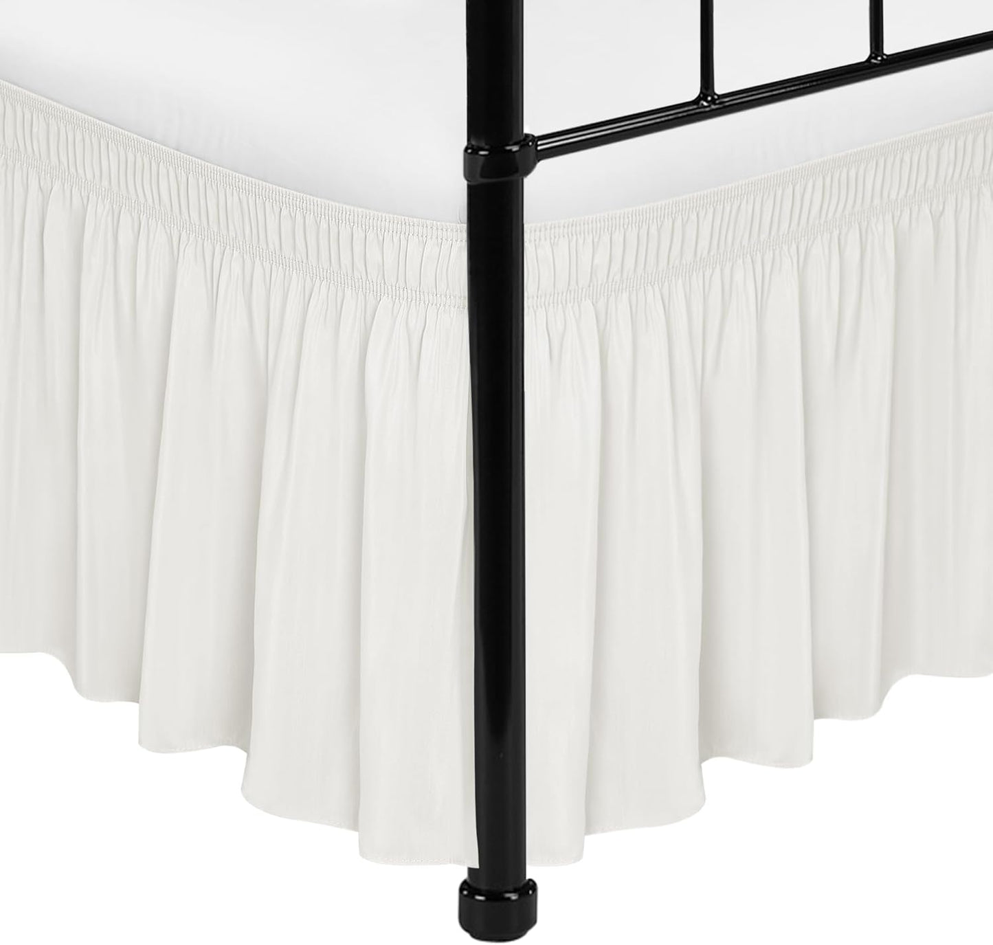 Biscaynebay Wrap Around Bed Skirts with Split Corners for Twin/Twin XL Beds 15" Drop, Ivory Adjustable Elastic Dust Ruffles Easy Fit Wrinkle Resistant Silky Luxurious Fabric Machine Washable