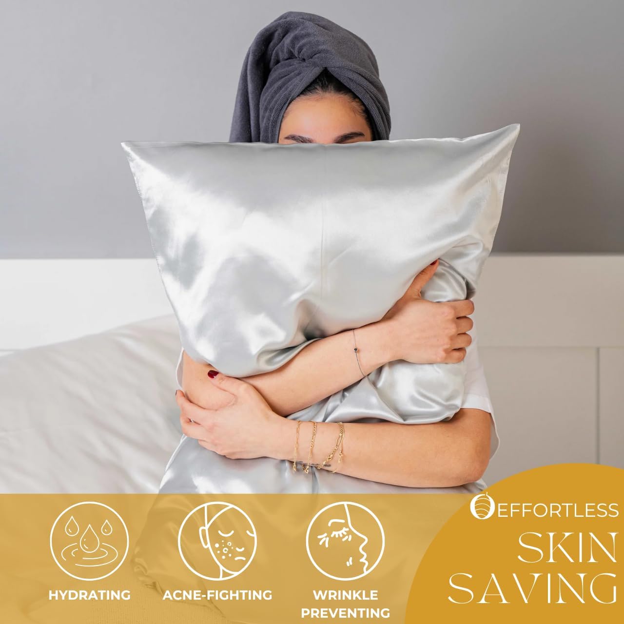PROMEED 23 Momme Silk Pillowcase 2 Pack with Zipper, 3rd Gen Grade 6A+ 100% Mulberry Silk Pillow Case Set of 2, Cooling Pillow Cases for Hot Sleepers (Queen 20"x30", Light Grey)