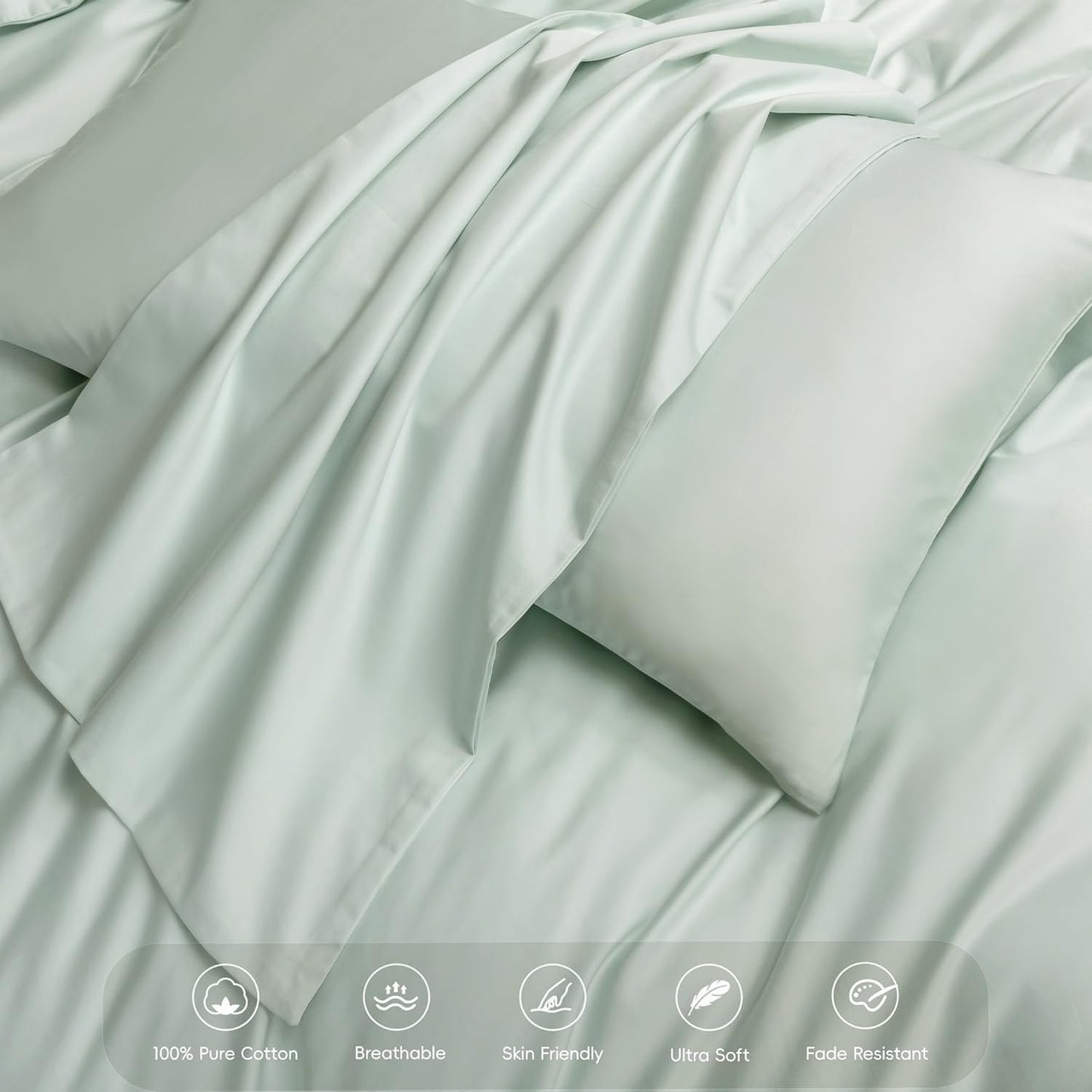MooMee Duvet Cover Set 100% Extra Long Staple Cotton 600 Thread Count Silky Sateen Smooth Luxury Soft Breathable Durable Hotel Quality Bedding, 3 Pieces (Sage Green, Queen 90"x90")