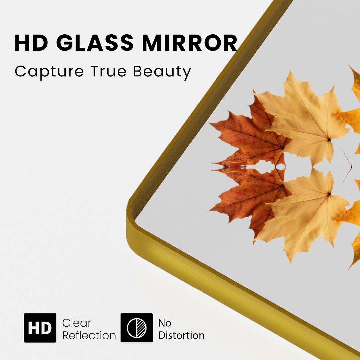 Gold Bathroom Mirror, 48x30 Inch Brushed Gold Metal Frame Mirror for Wall, Rounded Rectangle Bathroom Vanity Mirror, Tempered Glass, Anti-Rust, Horizontal/Vertical