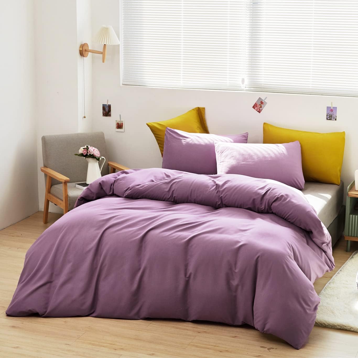 Cottonight Purple Comforter Set Queen Pale Mauve Bedding Comforter Set Full Solid Modern Dusty Lilac Purple Blanket Quilts Breathable 3 Piece Purple Comforter Set for Women Adults