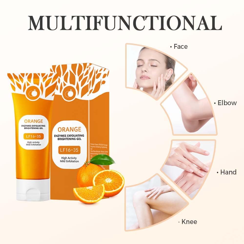 2PCS Orange Exfoliating Gel for Face & Body, 2025 Exfoliating Cleansing Gel Scrub, Orange Enzymes Exfoliatings Gels, Deep Clean Pores, Remove Blackheads & Moisturize Skin, All Types Skin