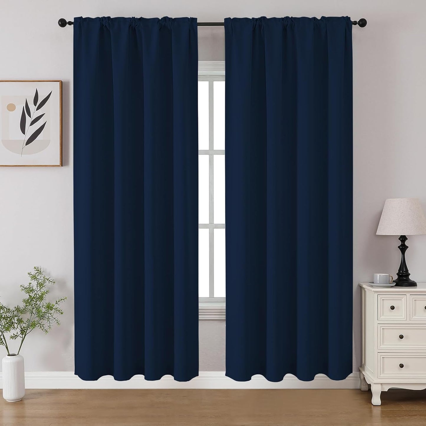 CUCRAF Navy Blue Blackout Curtains 72 inch Length 2 Panels Set, Rod Pocket Room Darkening Drapes for Bedroom Living Room, Insulated Thermal Light Blocking Window Curtain (W52 x L72 Inch)