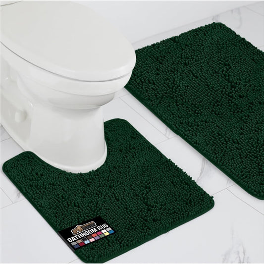 GORILLA GRIP Bathroom Rug Sets, Soft Chenille 2 Piece Area Rugs Set, Toilet Base Mat and 30x20 Carpet, Absorbent Microfiber Washable Mats Dry Quickly, Home Décor and Bath Room Accessories, Hunter