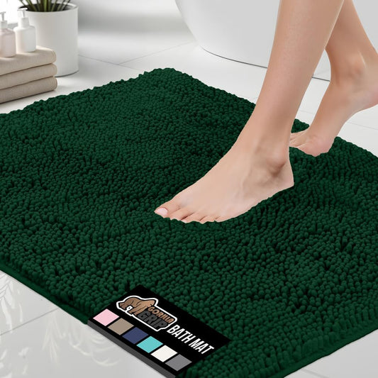 GORILLA GRIP Bath Rug Mat, Soft Absorbent Chenille, Quick Dry Microfiber Mats, Rubber Backing Washable Shower Floor Rugs, Bathmat Runner, US Designed Bathroom Decor Accessories 24x17, Hunter Green
