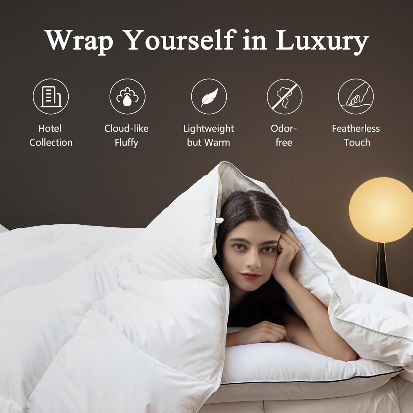 DWR Superior Luxury Feather Down Comforter King Size, Ultra-Soft Rose-Silk Cotton-Blend Fabric, High FP All Season Medium Warmth Bed Duvet Insert(106"x90", White)
