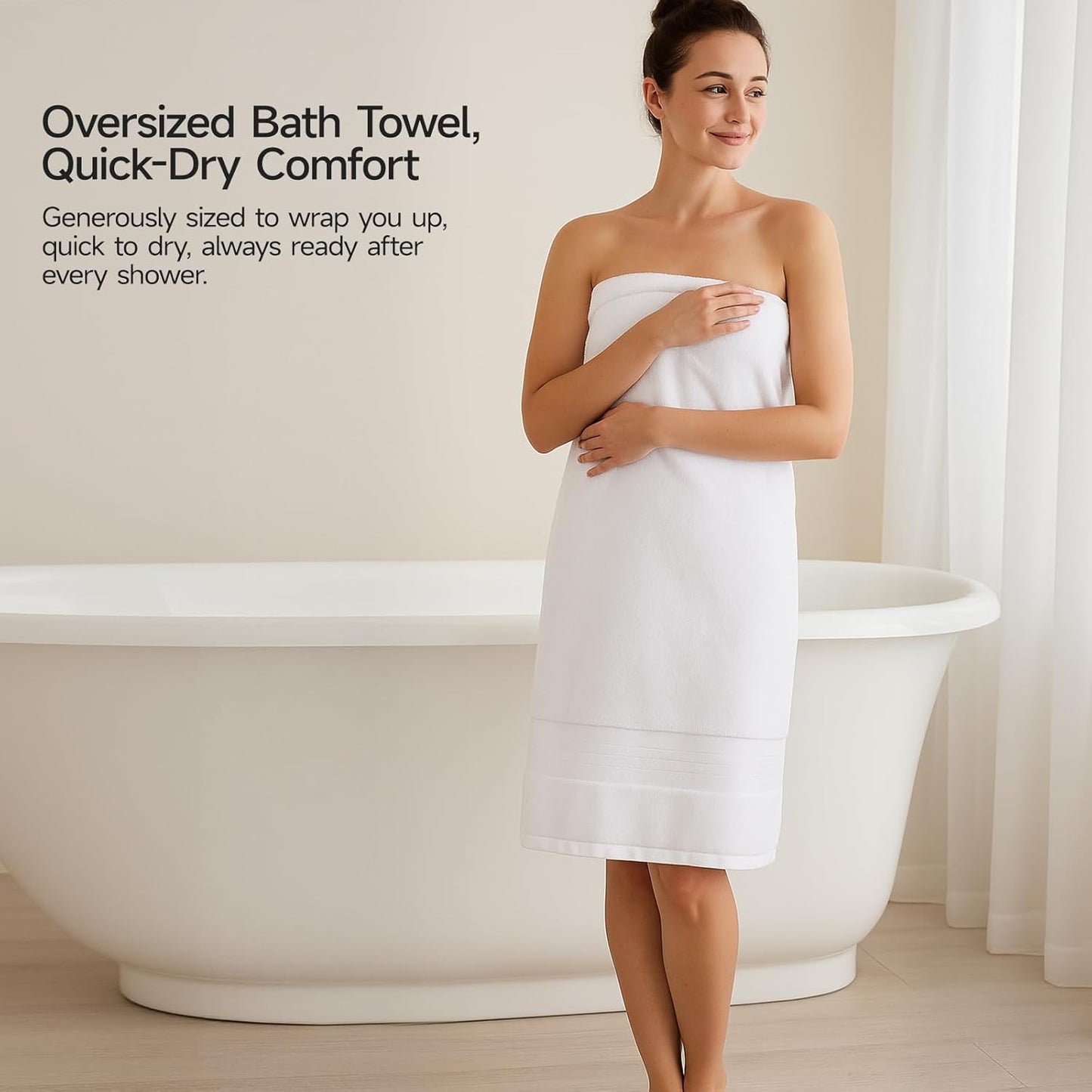 REDKISS 100% Cotton Bath Towels Set of 4, Extra Large Bath Sheets 27 X 59 Inches, 600 GSM, Quick Dry, Ultra Soft & Super Absorbent Bathroom Towel Sets for Bathroom, Gym, Spa, Pool & Hotel, White