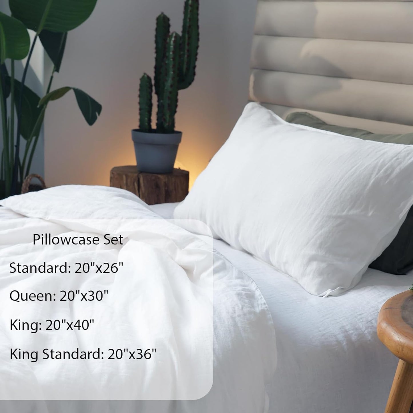 XZ XIFA King Standard Pillowcases - 2 Pack - Envelope Closure - 100% Natural Washed French Flax, Breathable, Durable, Textured Pillow Covers 20"x36"(King Standard, White)