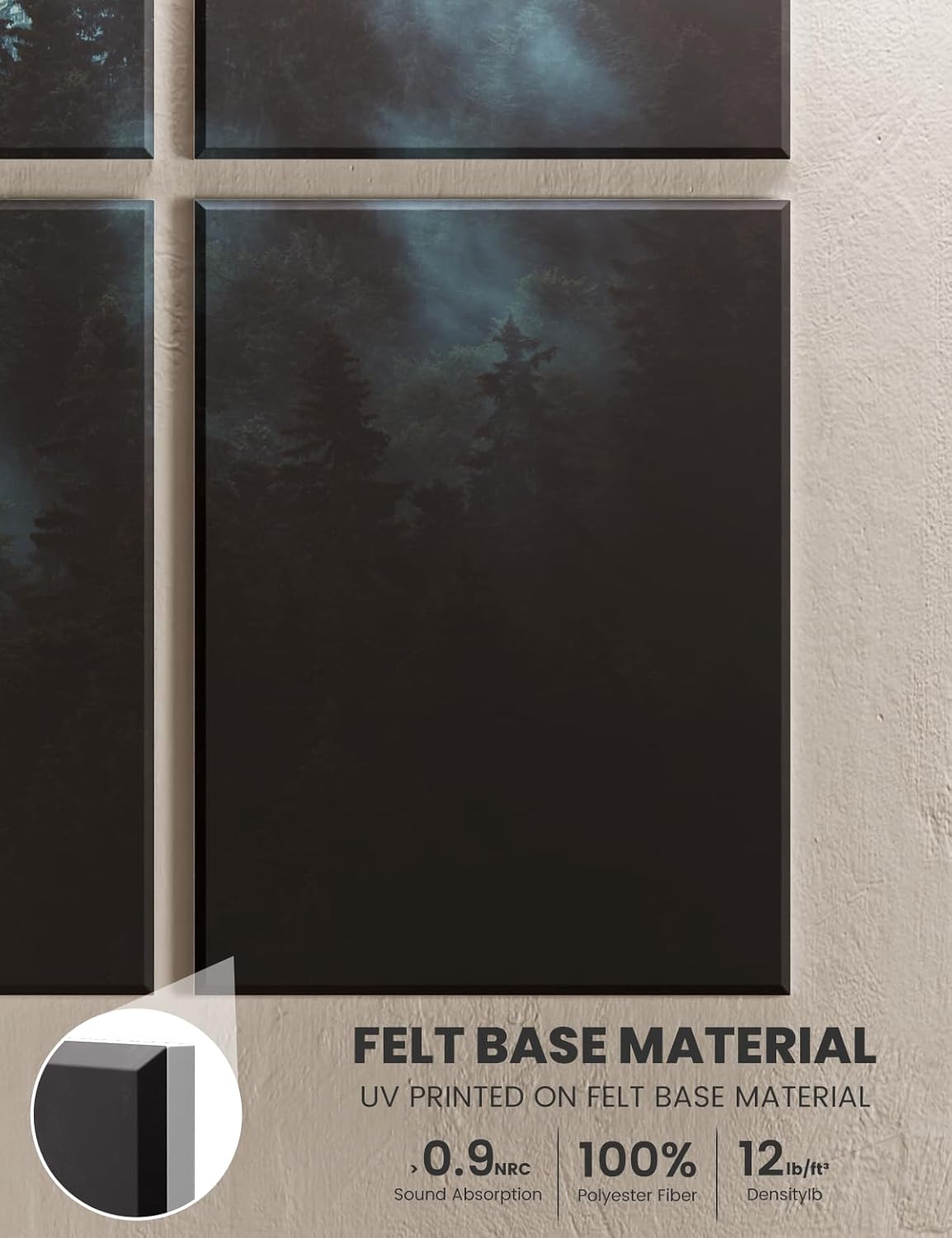 Wall Art Acoustic Panels,47''X31''Soundproof Wall Panels-8-Pack with 50 Adhesive Tabs, Panels for Living Room and Recording Studio, Offices-Foggy Nature Forest