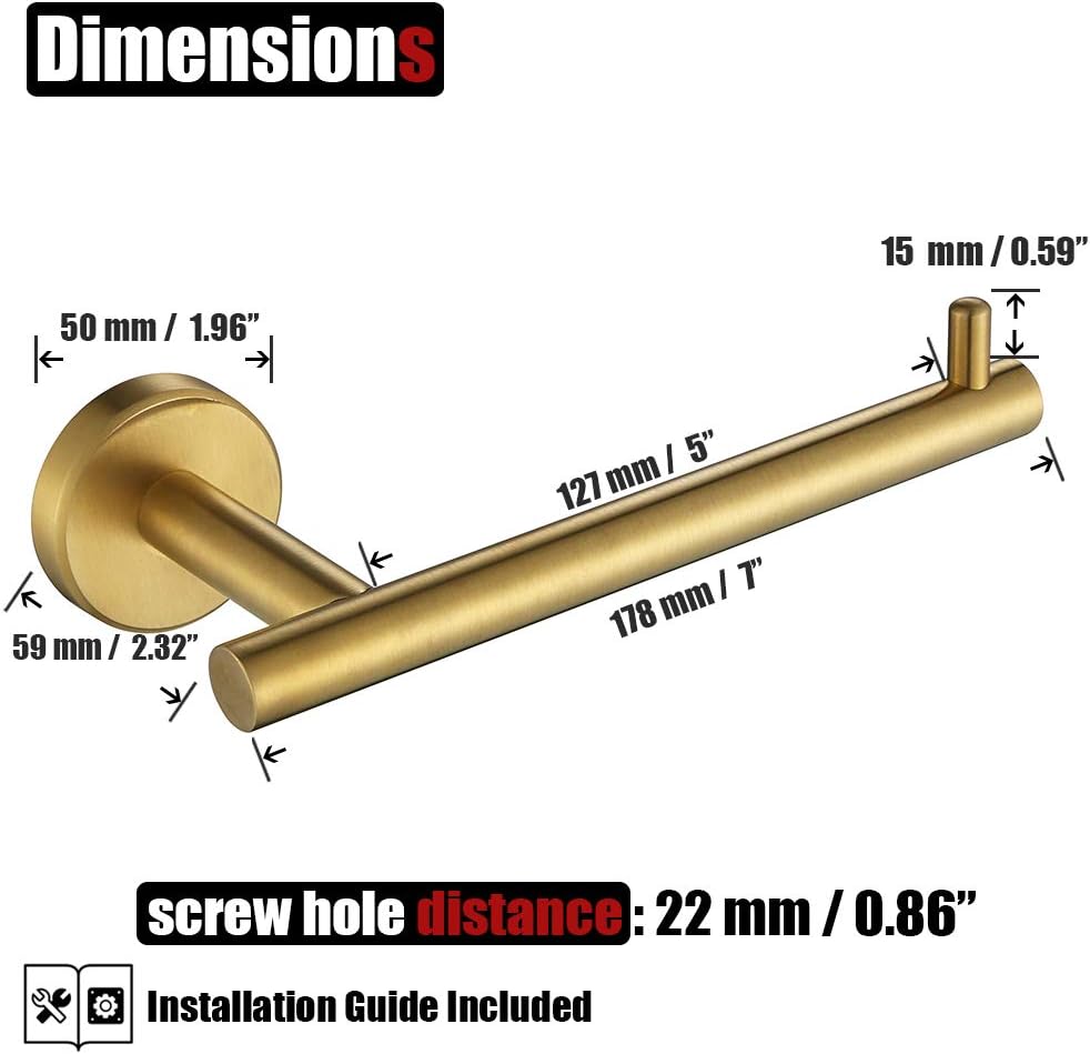 JQK Gold Toilet Paper Holder, 5 Inch Tissue Paper Dispenser, 304 Stainless Steel Thick 0.8mm Wall Mount, Brushed Brass, TPH100-BG