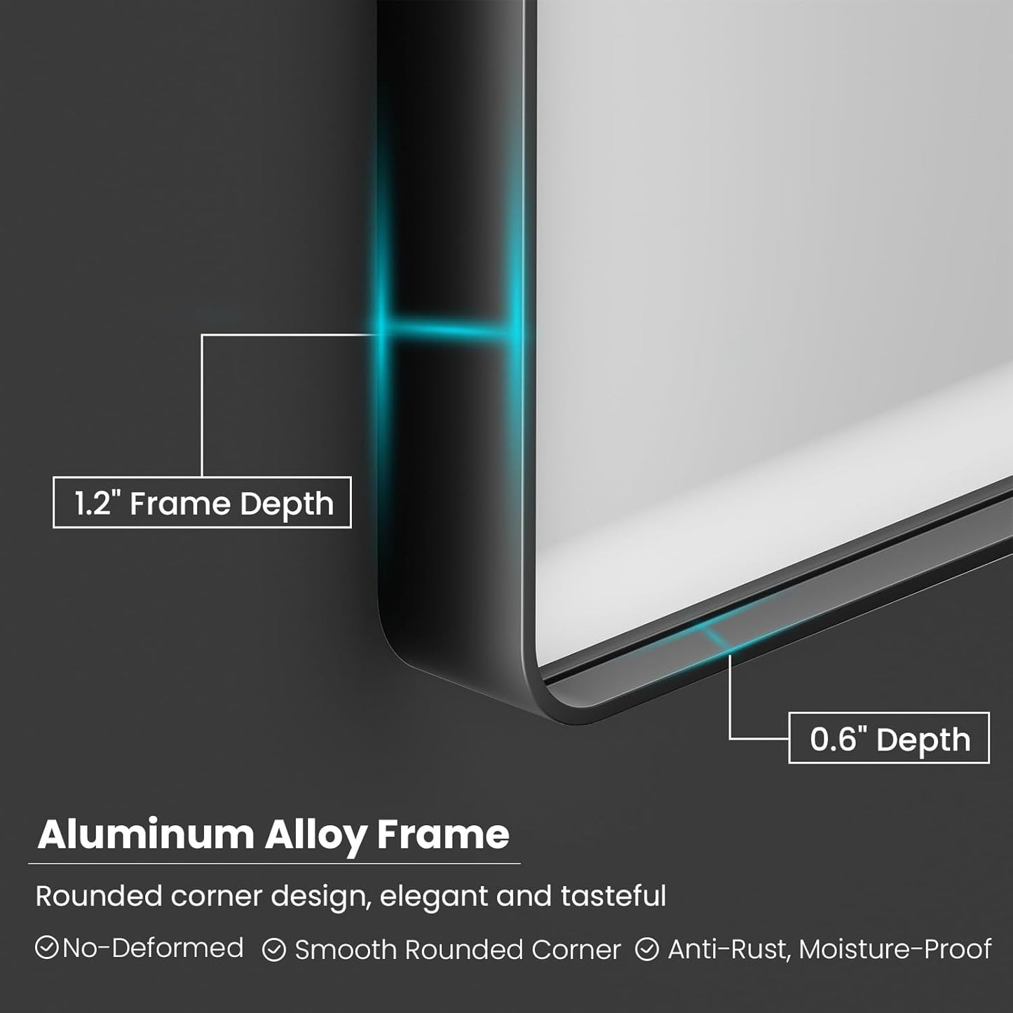 Black Bathroom Mirror 60X40 Inch, Black Metal Framed Mirror for Wall, Rounded Rectangle Matte Bathroom Vanity Mirror with Tempered Glass, Anti-Rust, Horizontal/Vertical