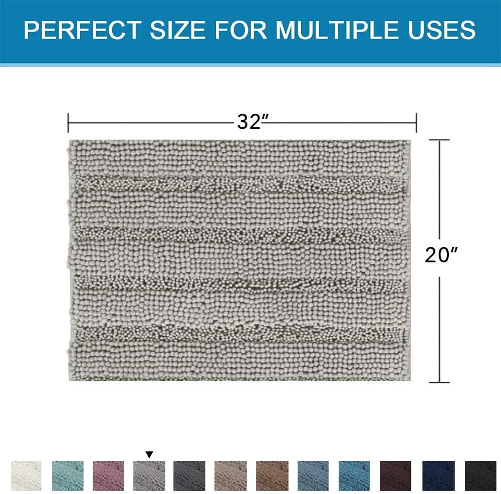 H.VERSAILTEX Bath Rugs for Bathroom Non Slip Bath Mats Extra Thick Chenille Striped Rug 20" x 32" Absorbent Non Skid Fluffy Soft Shaggy Washable Dry Fast Plush Mat for Indoor, Bath Room, Tub - Dove