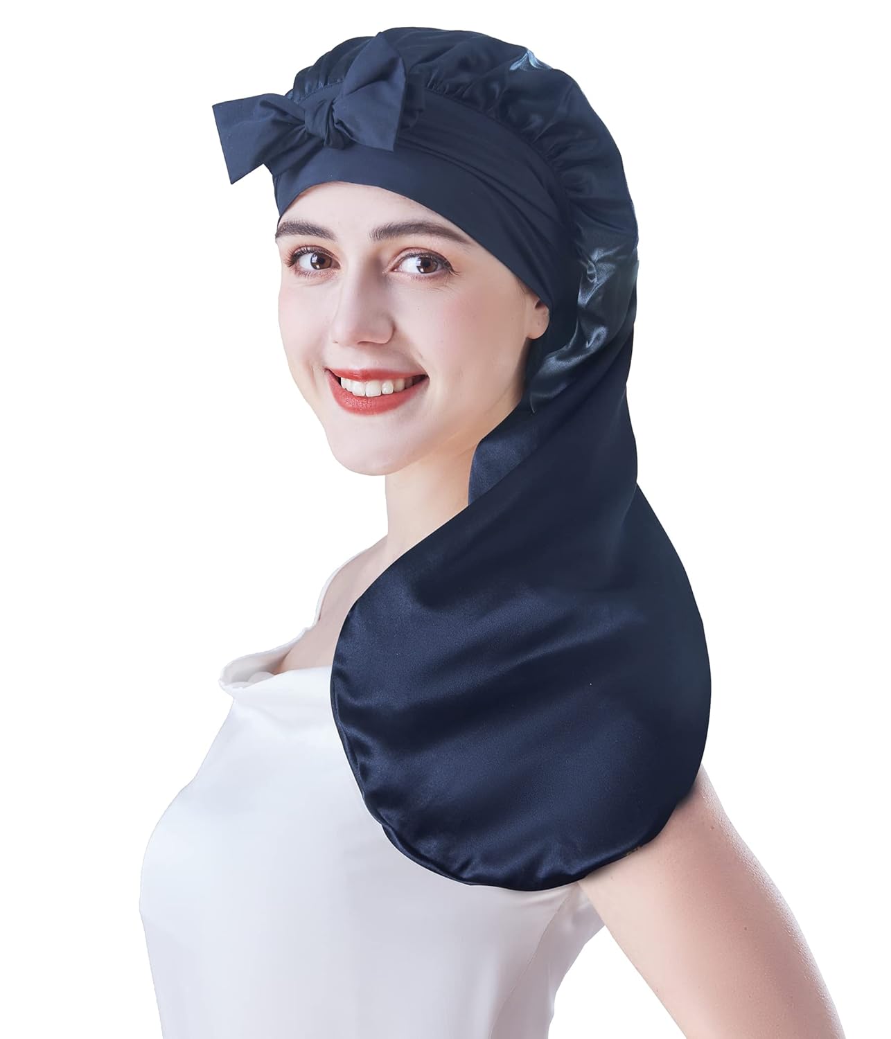 Cocheng Mulberry Silk Bonnet for sleeping long Silk Bonnet for Curly Hair Braids Cap for Women Silk Cap with Tie Band