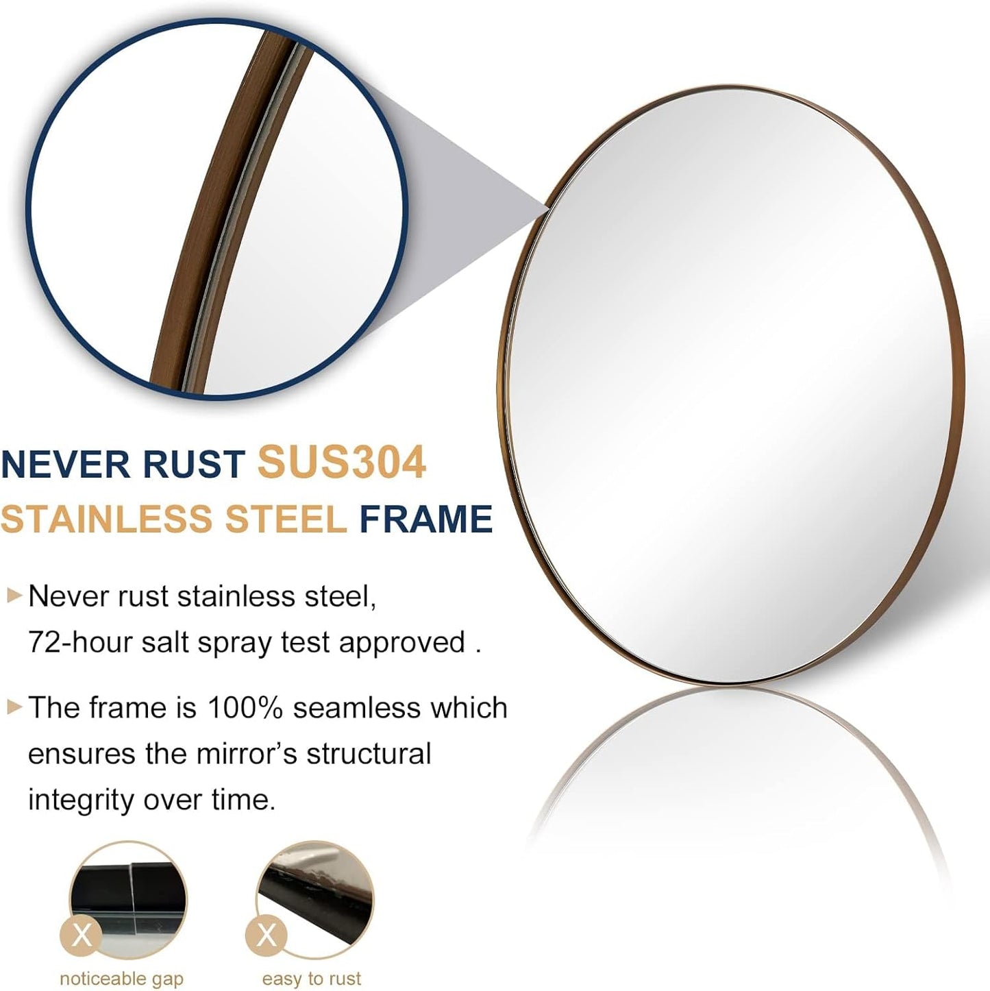 ANDY STAR Round Wall Mirror, 30 Inches Brushed Bronze Bathroom Mirror, Modern Vanity Mirror in Stainless Steel Frame