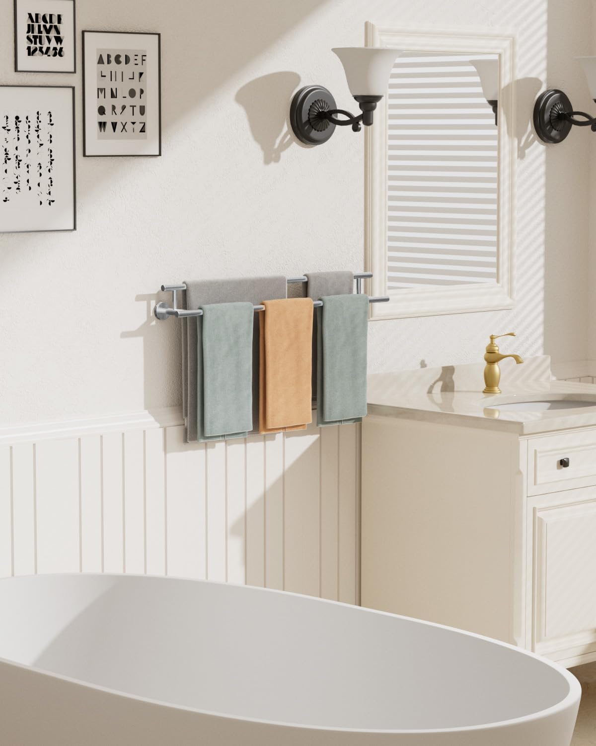 Alise Double Bath Towel Bars Towel Racks for Bathroom Lavatory,32 Inch Wall Mount Towel Holder SUS304 Stainless Steel Towel Hanger Towel Rail,GYT6902-800-LS Brushed Nickel