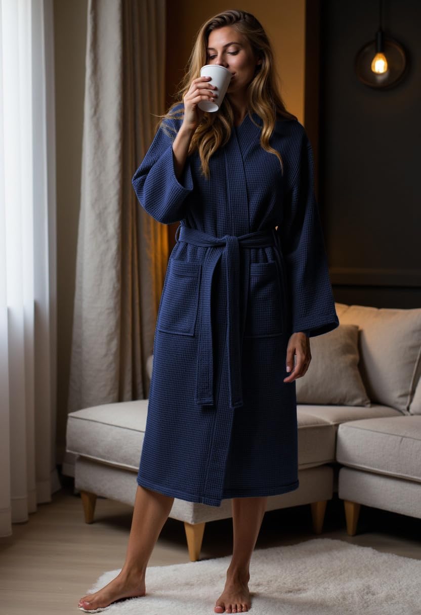 Turquaz Lightweight Full-Length Robes For Women Waffle Kimono Bathrobe - Soft, Fast-Drying, Long-Lasting Cotton Blend Unisex