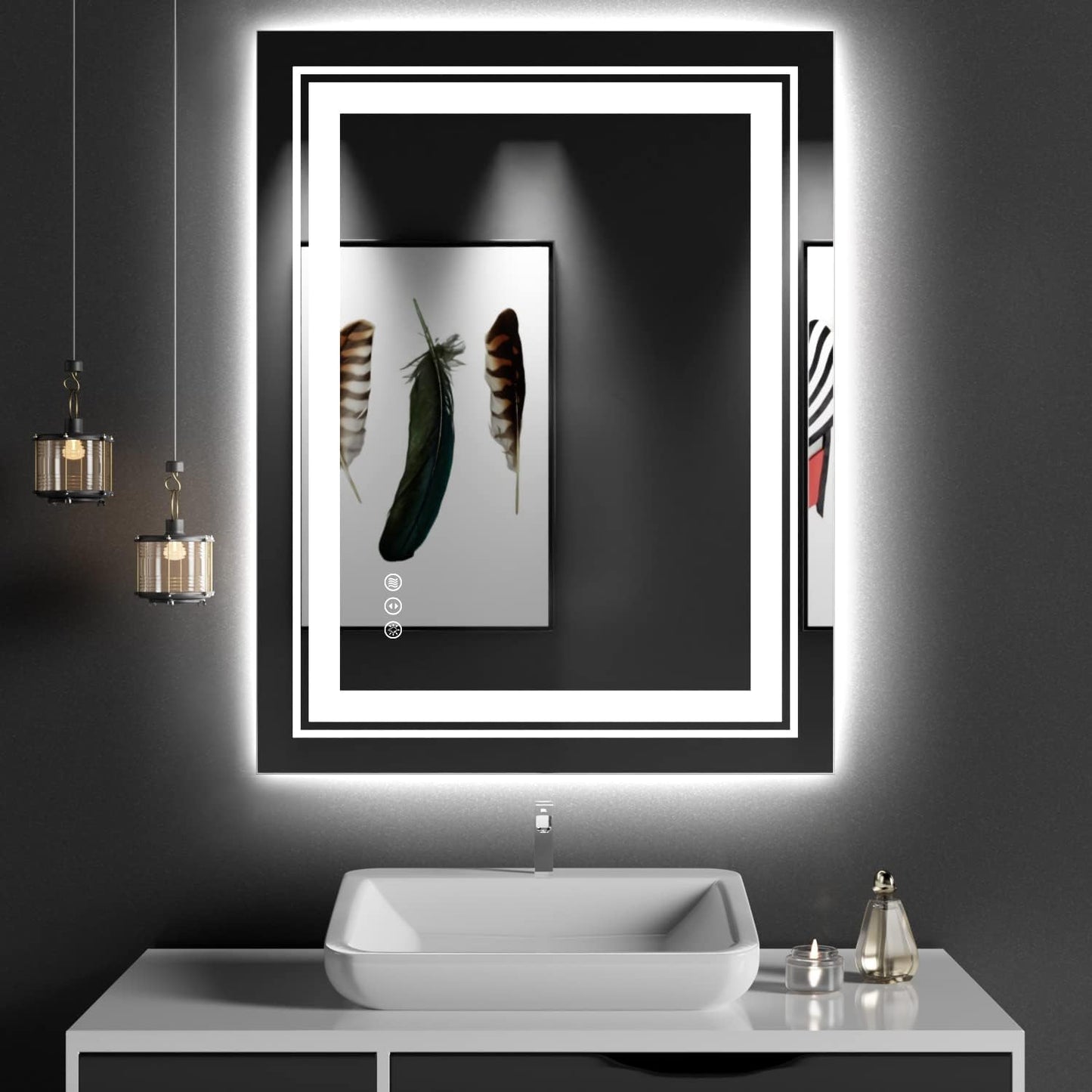 27x35 LED Bathroom Mirror with Front and Backlight, Dimmable Lighted Bathroom Vanity Mirror with Anti-Fog, Memory Function,Tempered Glass(Horizontal/Vertical)