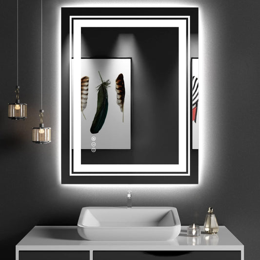 27x35 LED Bathroom Mirror with Front and Backlight, Dimmable Lighted Bathroom Vanity Mirror with Anti-Fog, Memory Function,Tempered Glass(Horizontal/Vertical)