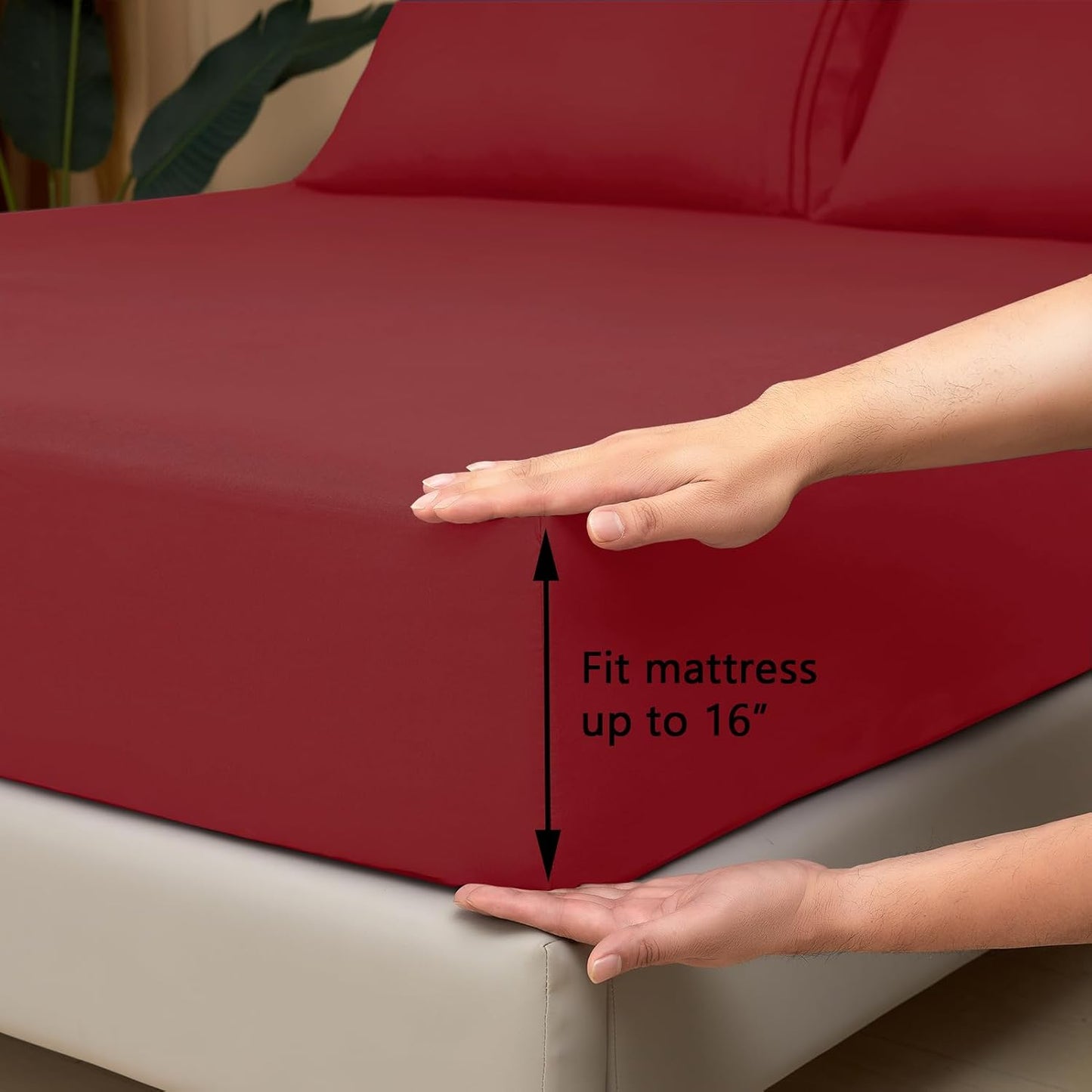 Mejoroom Queen Size Sheet Set - Hotel Luxury 1800 Bedding Sheets & Pillowcases - Deep Pocket Fitted Sheet, Soft, Breathable, Wrinkle & Fade Resistant - 4 Piece (Queen, Burgundy)