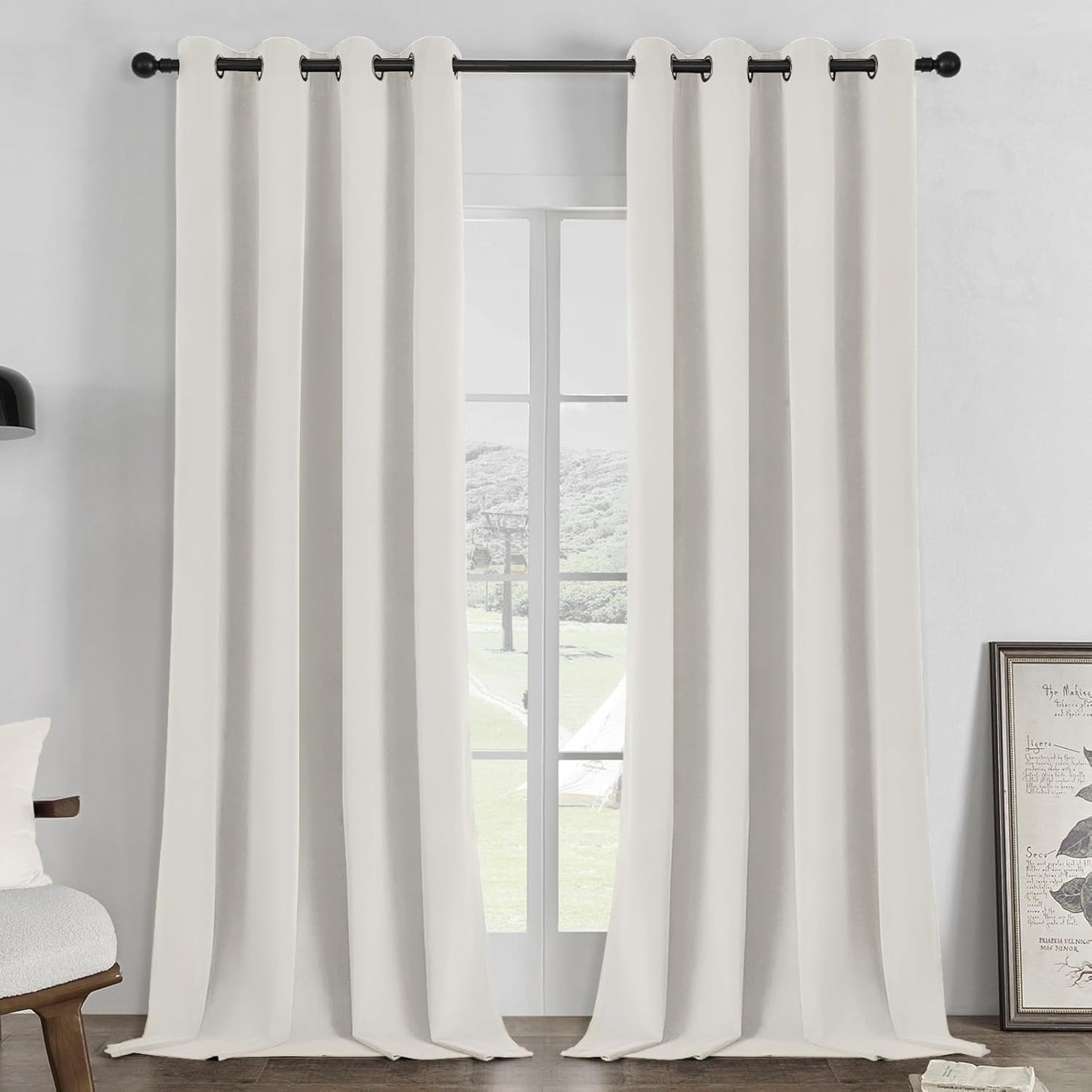 Joydeco White 100% Blackout Curtains 84 Inch 2 Panels, Luxury Thermal White Velvet Curtains for Bedroom Living Room, Soundproof Blackout Window Drapes, Grommet Top (52W x 84L)