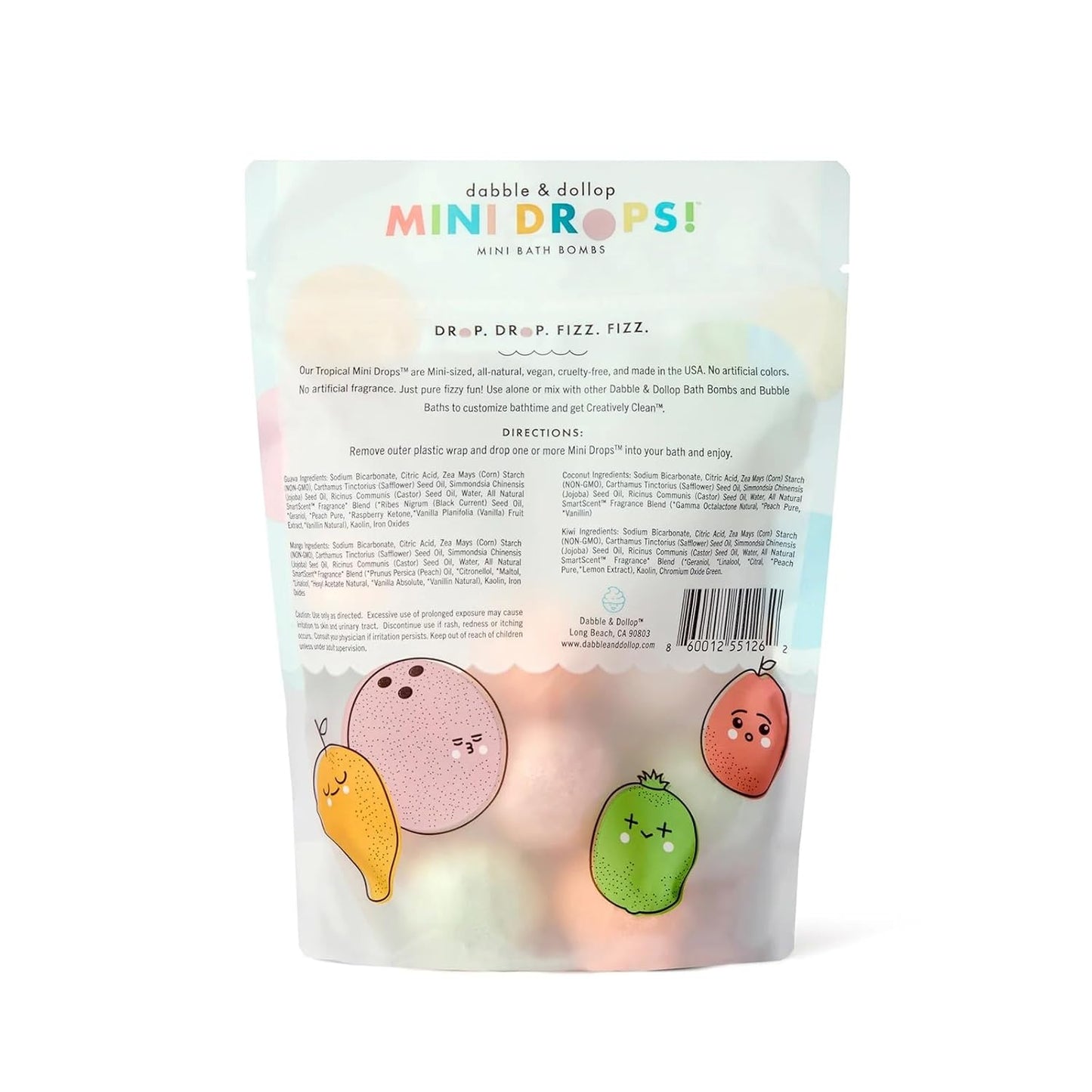 Dabble & Dollop Tropical Mini Bath Bombs & Coconut Shampoo, Body Wash and Bubble Bath for Kids - All Natural Scents, Resealable Pouch, Vegan, Gluten-Free, Cruelty-Free (Pack of 2)