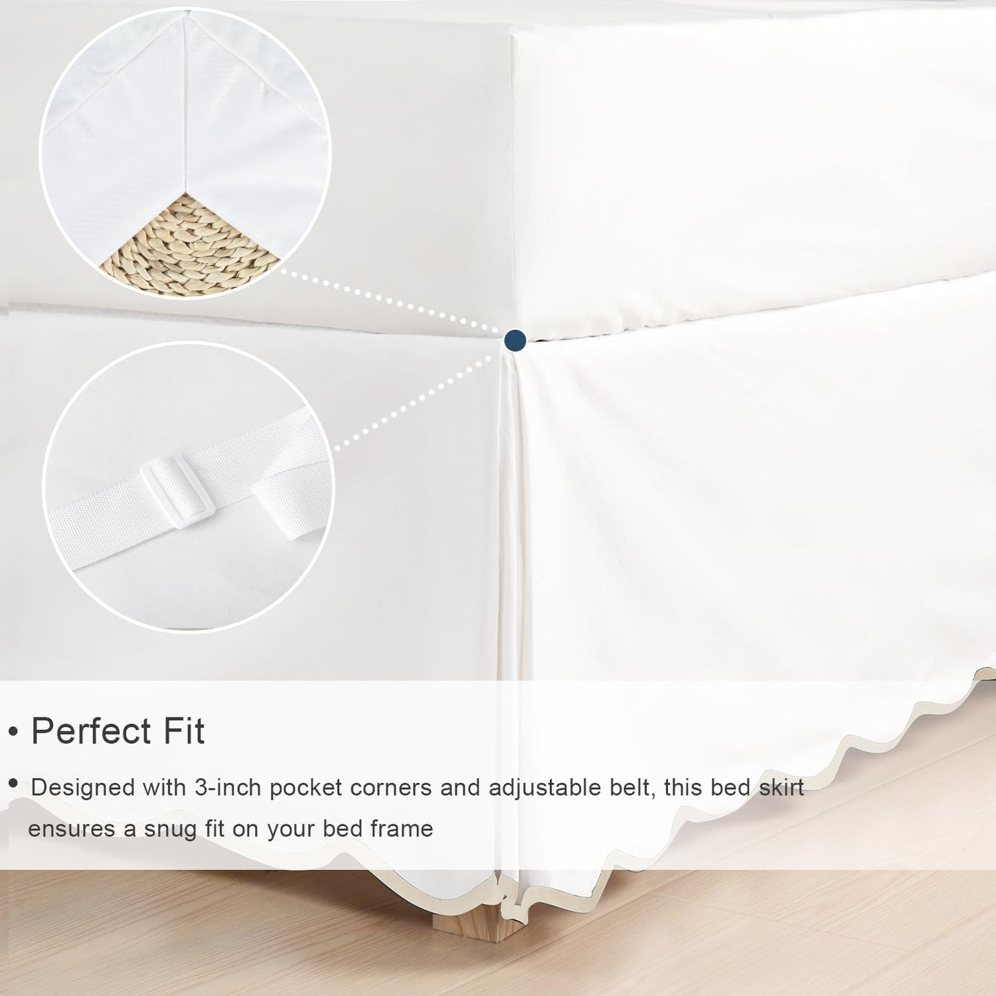 HIG King Bed Skirt - Easy Fit Scallop Edge Pleated Bedskirts with Spilt Coner, 12 Inch Drop Anti-Slip Dust Ruffle, Thick Fabric for Enhanced Privacy, Pre-Washed for Long-Lasting Use, Machine Washable