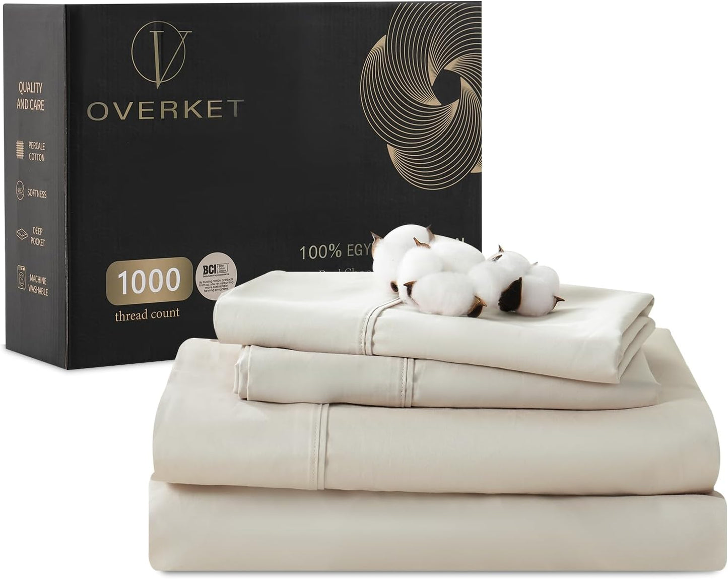 1000 Thread Count Egyptian Cotton Sheets Queen Size Set Sateen Weave Soft Breathable 16-Inch Deep Pocket 4PCS（Queen,Linen）