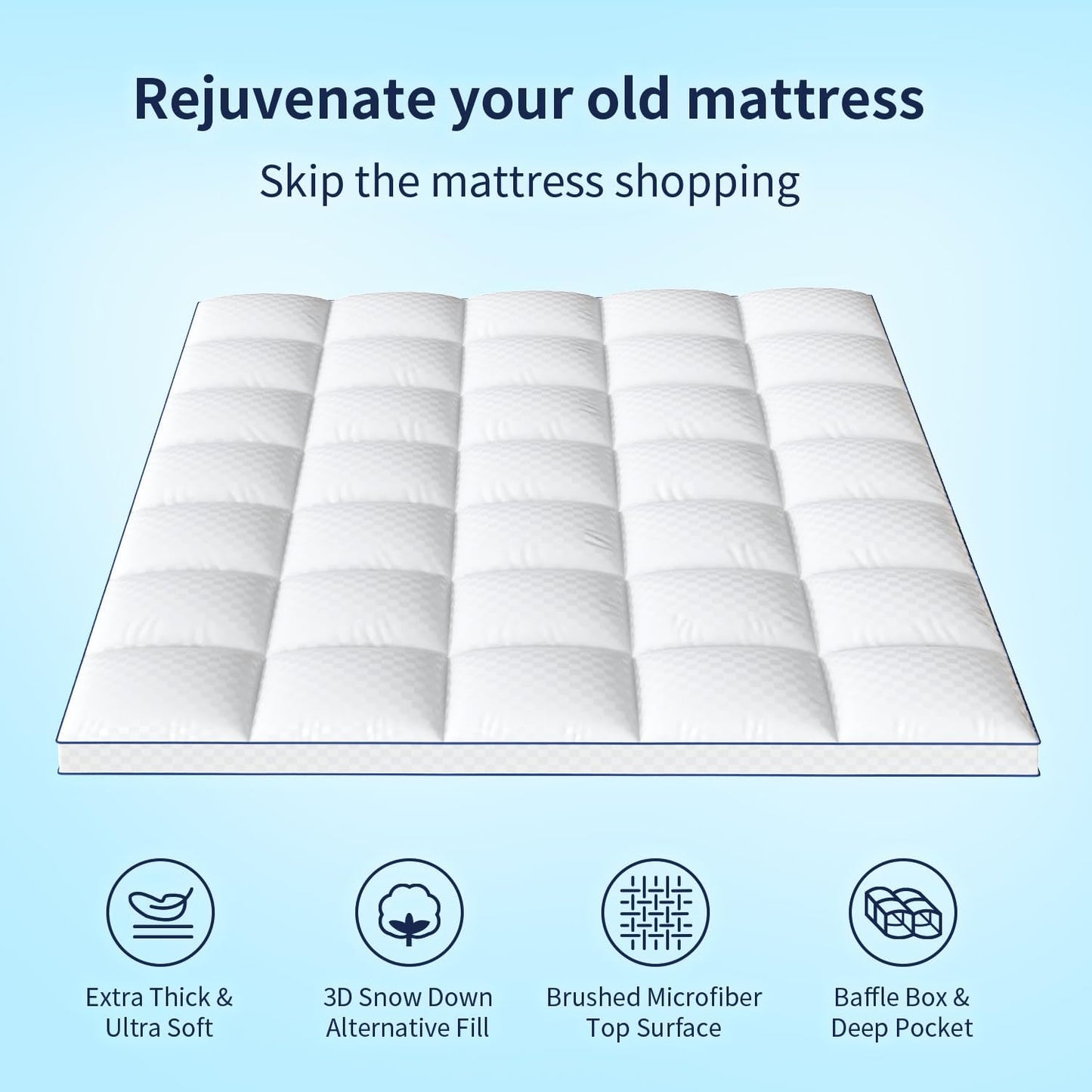 Full Mattress Topper for Back Pain, Extra Thick Pillowtop, Cooling and Plush Mattress Pad Cover Bed Topper Protector with 8-21 Inch Deep Pocket