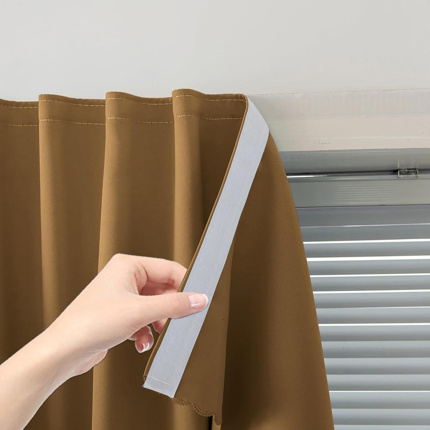 Self Adhesive Curtains, Stick Curtain Blackout Shades Window Cover Curtains for Living Room No Drilling, 59" W X 84" L, Brown, 1 Panel