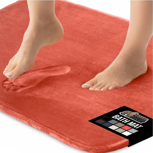 GORILLA GRIP Memory Foam Bath Mat, Soft Absorbent Velvet Bathroom Mats, Durable Dots on Underside, Machine Washable Bathmat, Carpet Rug Room Decor for Shower Tub Floor RV, 36x24 Rugs, Coral