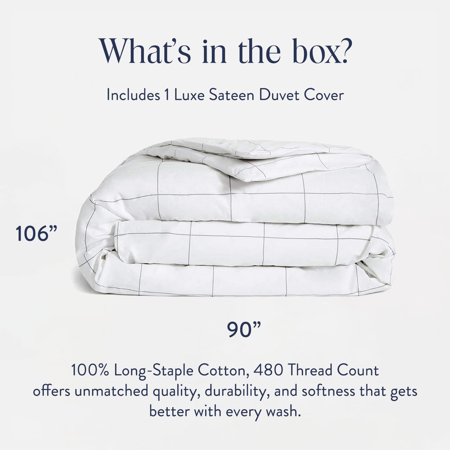 Brooklinen Luxury Sateen Duvet Cover - 100% Cotton, King/California King Size in Window Pane with Extra-Long Corner Ties and Button Closure - Best King/Cali King Duvet Covers