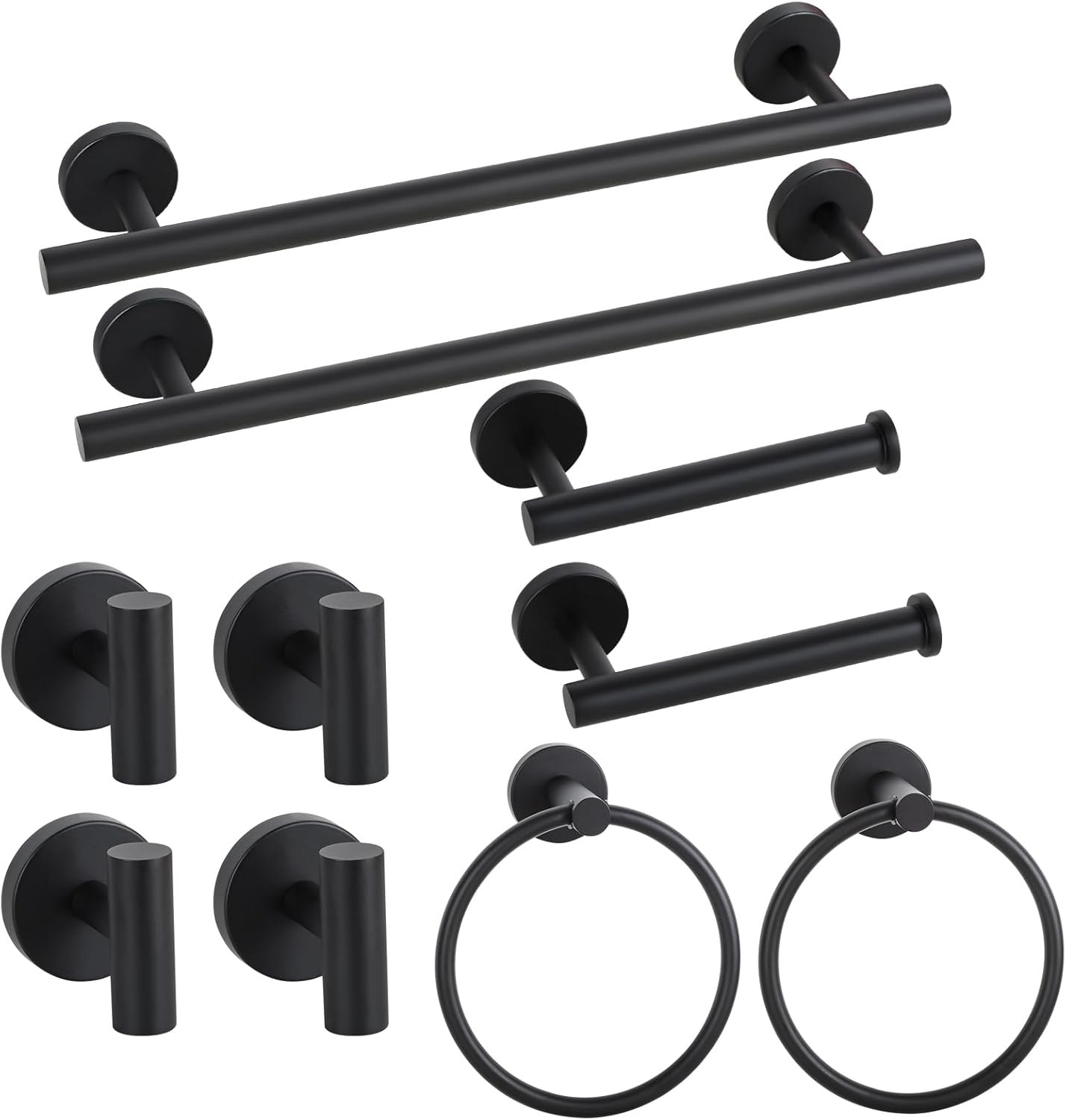 Matte Black Bathroom Hardware Set, Bathroom Towel Holder Bar Set 10 Pieces, SUS304 Stainless Steel Bathroom Towel Rack Set Wall Mounted-16 Inch Towel Bar, Toilet Paper Holder, Towel Hooks, Towel Ring
