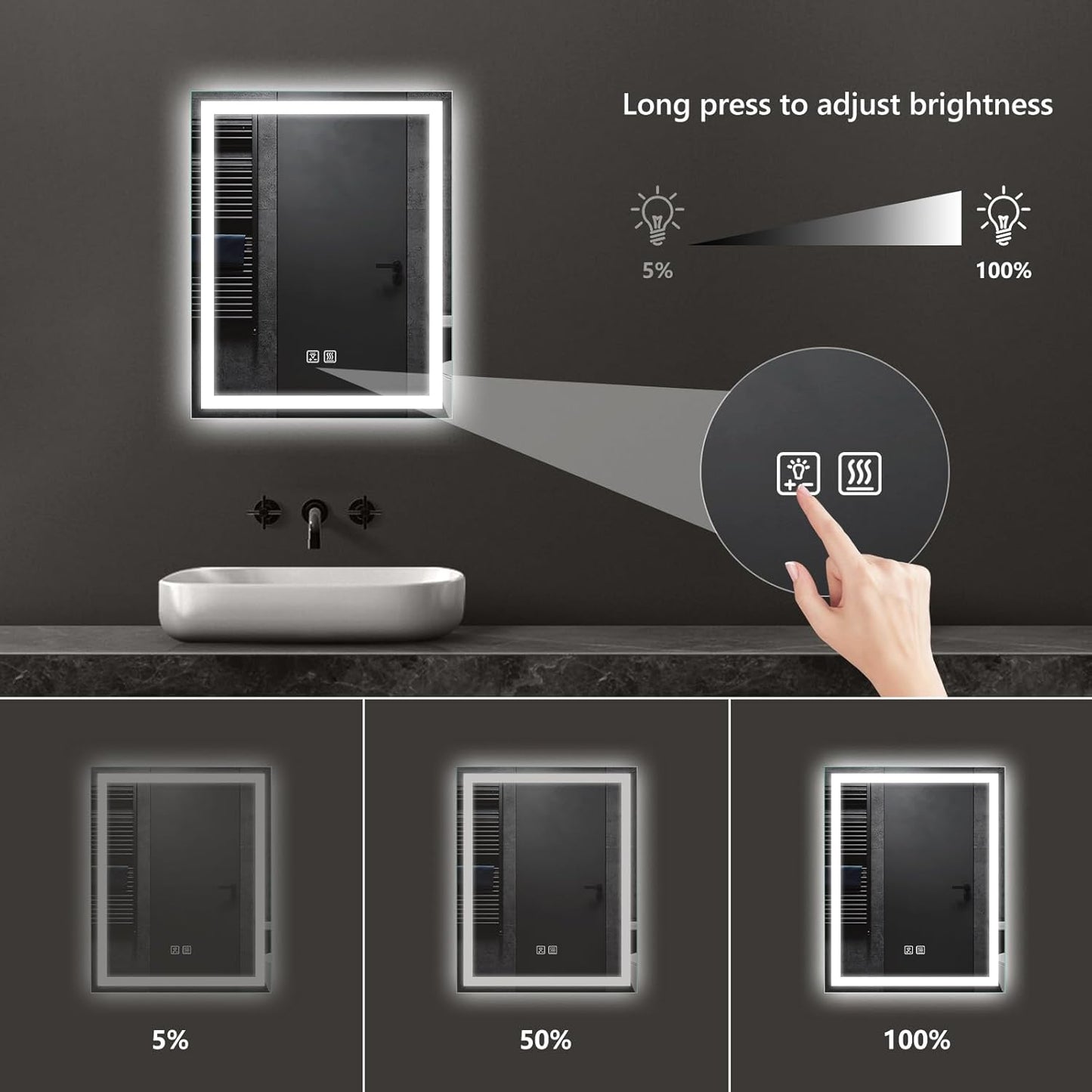 APRILSOUL 24x30 Inch LED Bathroom Mirror with Front and Backlit, Makeup Mirror with 3 Color Lights, Memory Function, Anti-Fog and Dimmable Light (Horizontal)