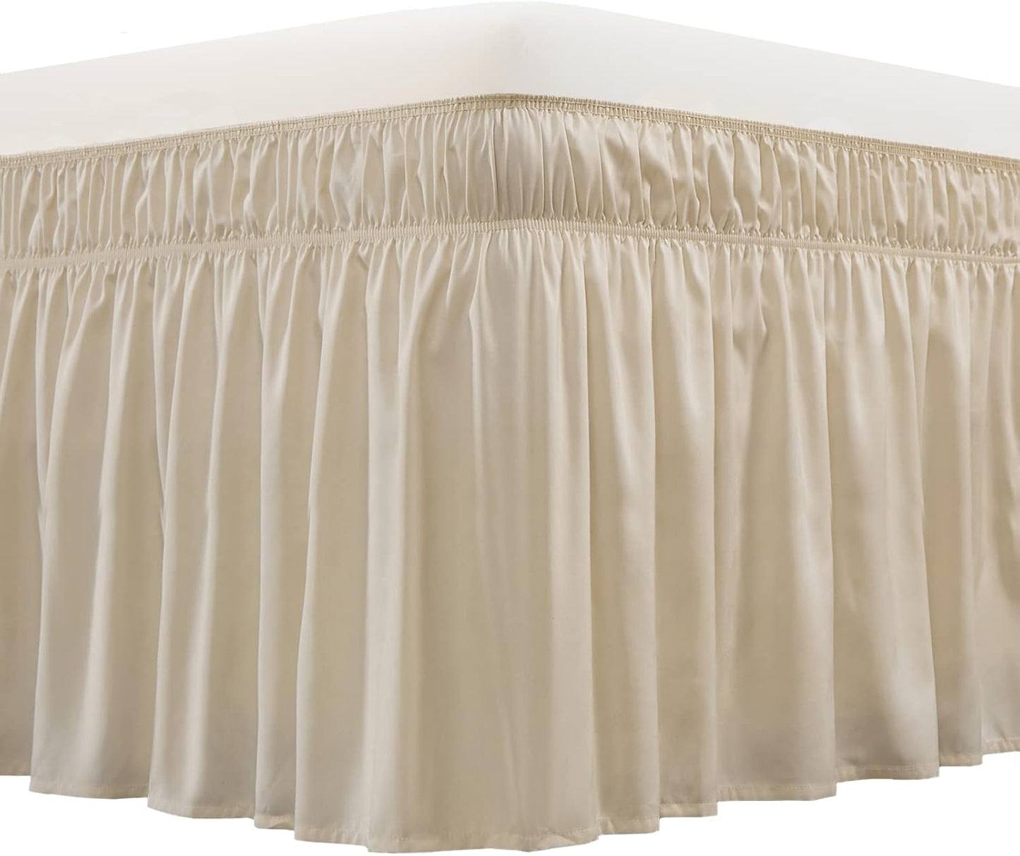 MEILA Wrap Around Bed Skirt Three Fabric Sides Elastic Dust Ruffled 24 Inch Tailored Drop,Easy to Install Fade Resistant-Beige, Twin/Full