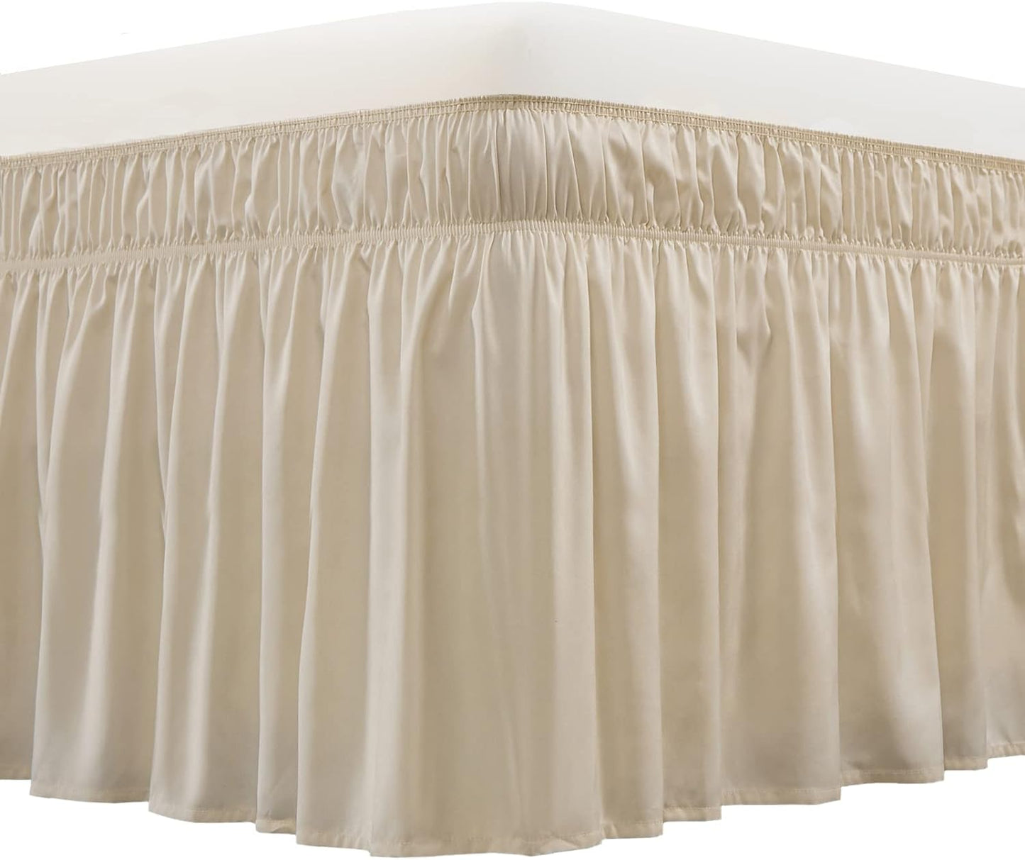 MEILA Wrap Around Bed Skirt Three Fabric Sides Elastic Dust Ruffled 18 Inch Tailored Drop,Easy to Install Fade Resistant-Beige, Queen/King