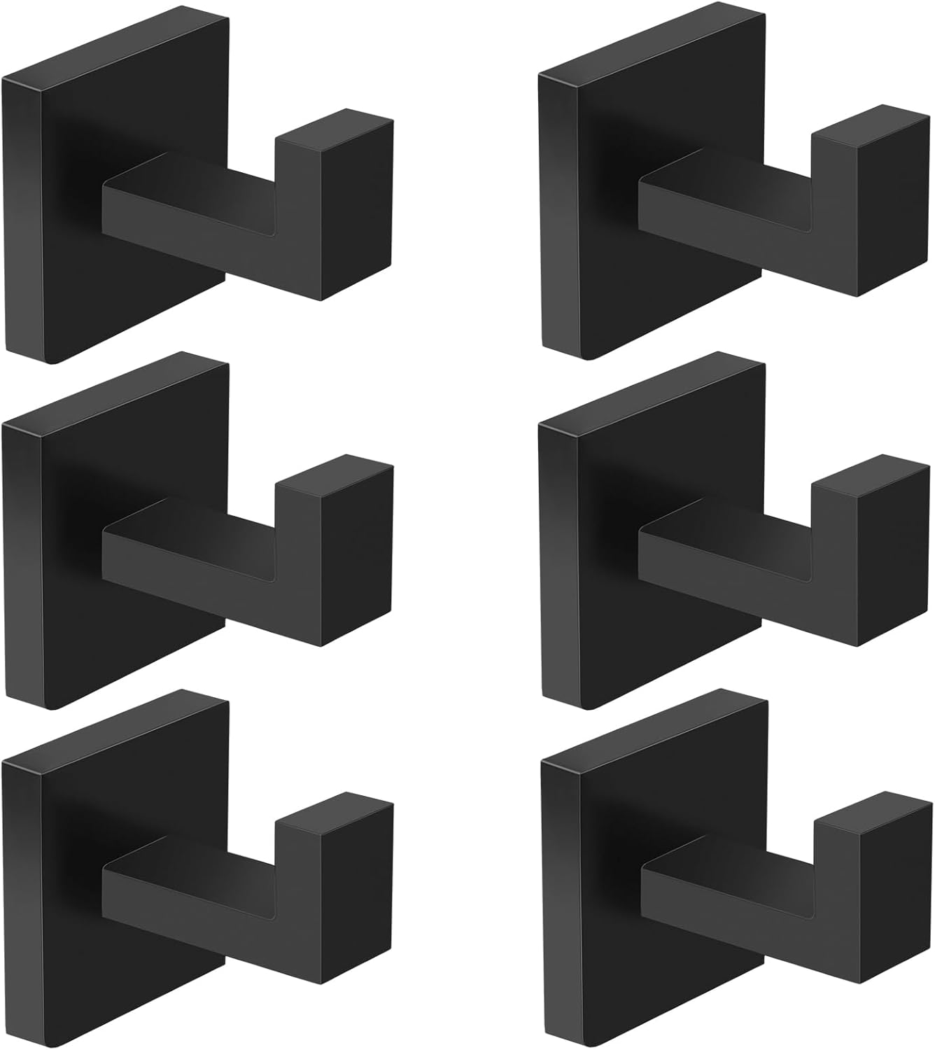 IBosins 6-Pack Bathroom Towel Hooks Hand Towel Holder Heavy Duty Stainless Steel Towel Hanger Robe Hat Coat Hooks for Wall of Livingroom Bedroom Kitchen Closet (Square Matte Black)