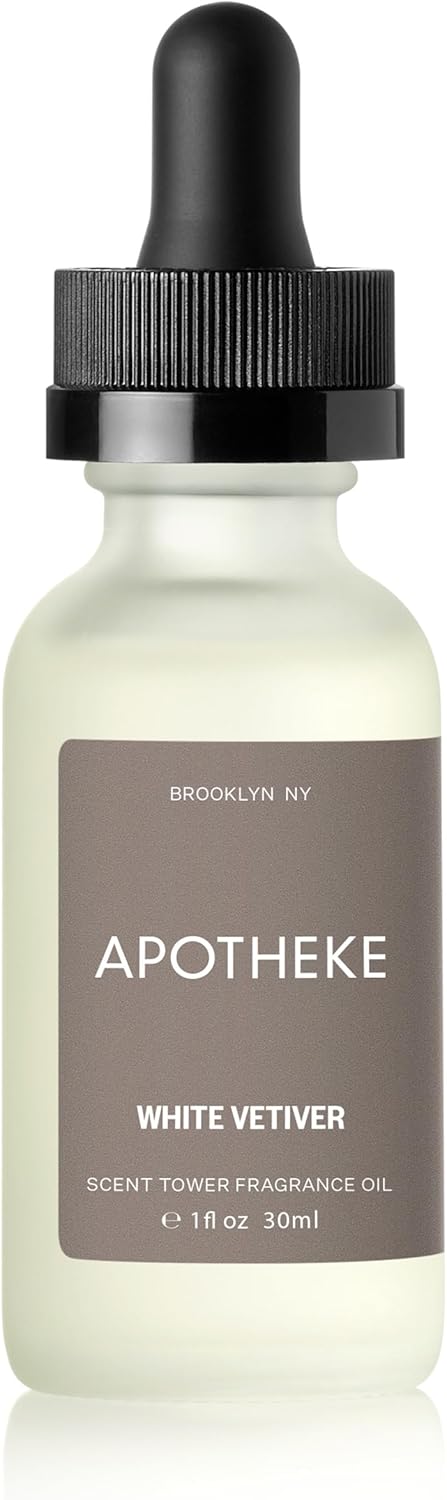 Apotheke Scent Tower Aromatherapy Diffuser Fragrance Refill, White Vetiver (30 ml) - Long-Lasting Perfume-Grade Essential Oil for Clean & Fresh Home, Office, Hotel & Large Rooms