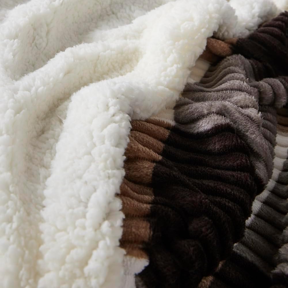Blanket for Women, Sherpa Throw Blanket for Couch, Flannel Cozy Soft Checkered Blanket for Bed - Fleece, Dark Brown, 60x80 Inches