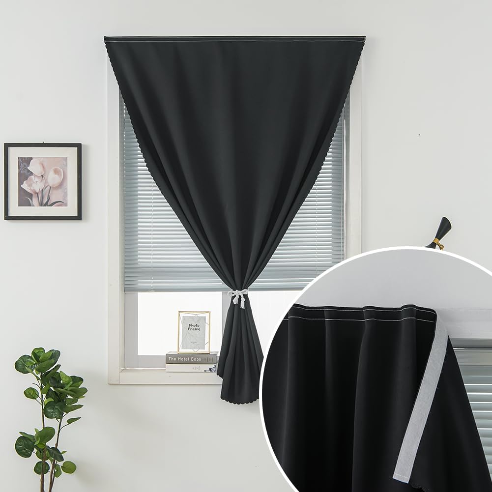 Adhesive Blackout Curtains- Self Stick Curtain No Rod Needed Easy to Hang Curtain, Use for Bedroom, Living Room, Dining Room, Kitchen, 47" W X 96" L, Black, 1 Panel