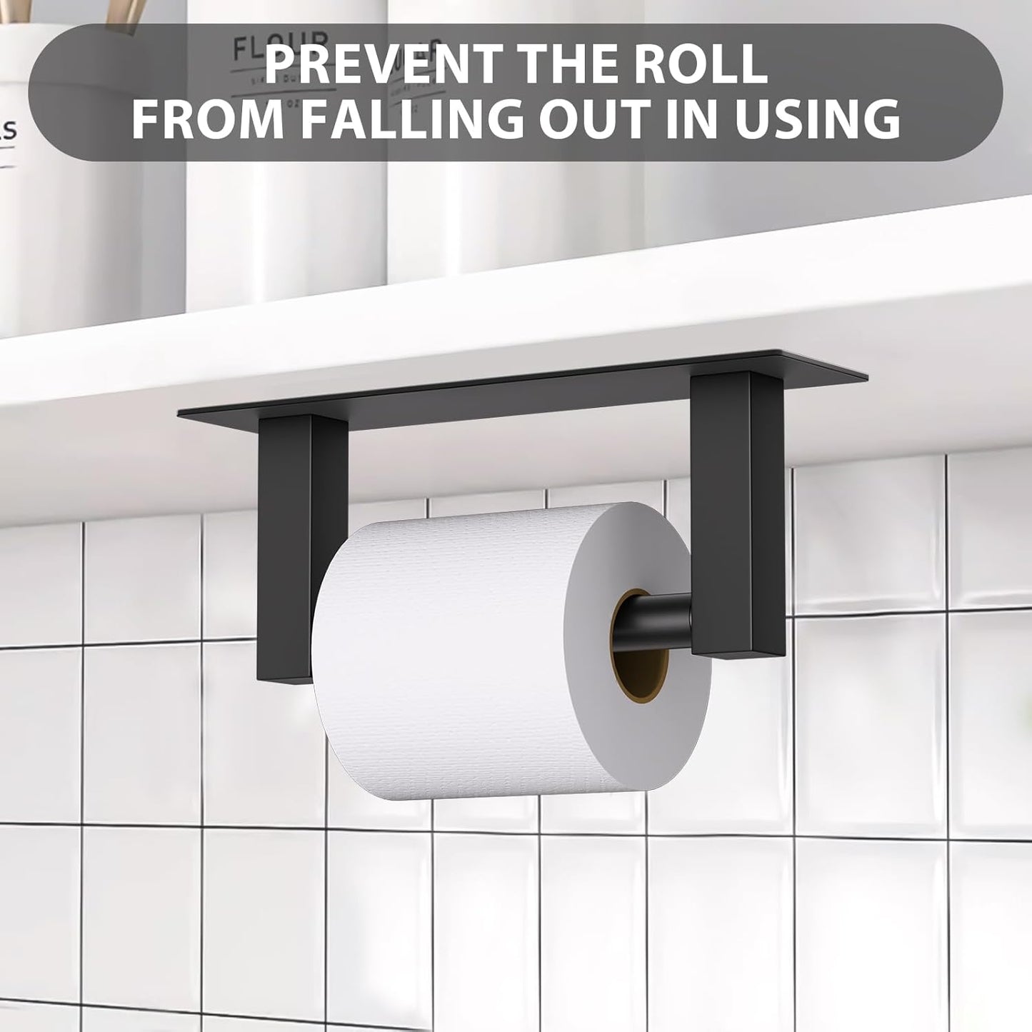 Black Self Adhesive Toilet Paper Holder, Stainless Steel Bathroom Toilet Paper Holder Stick On Wall Mount, Commercial Toilet Paper Dispenser Peel and Stick Toilet Paper Holder Adhesive