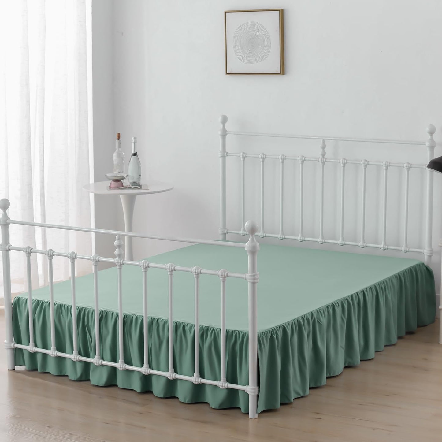 Bed Skirt Queen Size Ruffled Bed Skirt with Split Corners, 18 Inch Drop Dust Ruffle Bed Skirts with Platform, Sage Green, 18" Queen