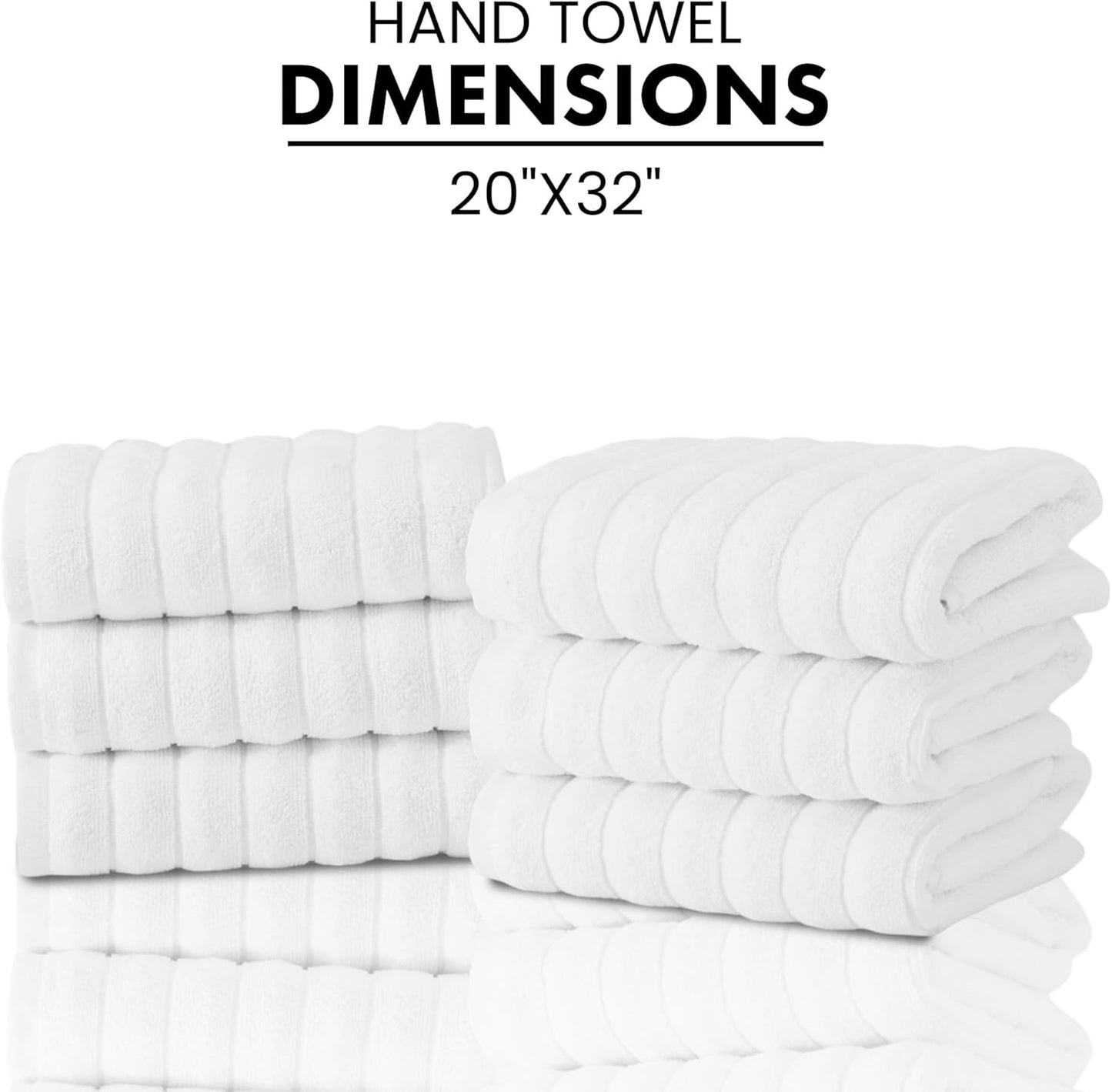 Classic Turkish Towels CTT Premium 6 Piece Hand Towels Set, 100% Turkish Cotton, Quick Dry & Comfy Towels for Hotel & Spa, Highly Absorbent | 20"x32" (White)