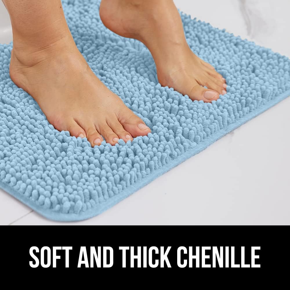 GORILLA GRIP Bathroom Rug Sets, Soft Chenille 2 Piece Area Rugs Set, Toilet Base Mat and 30x20 Carpet, Absorbent Microfiber Washable Mats Dry Quickly, Home Décor and Bath Room Accessories, Sky
