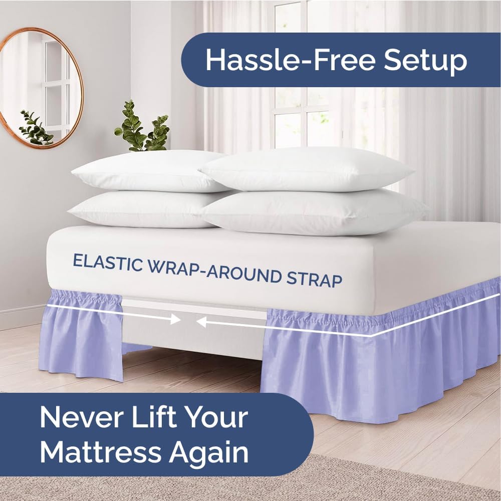 Wrap Around Dust Ruffle Bed Skirt - Lavender - Twin/Twin XL Size Beds with 21 Inch Drop - Easy Fit Elastic Strap - Adjustable Pleated Bedskirt w/Brushed Fabric Wrinkle Free - Women, Men, Kids & Teens
