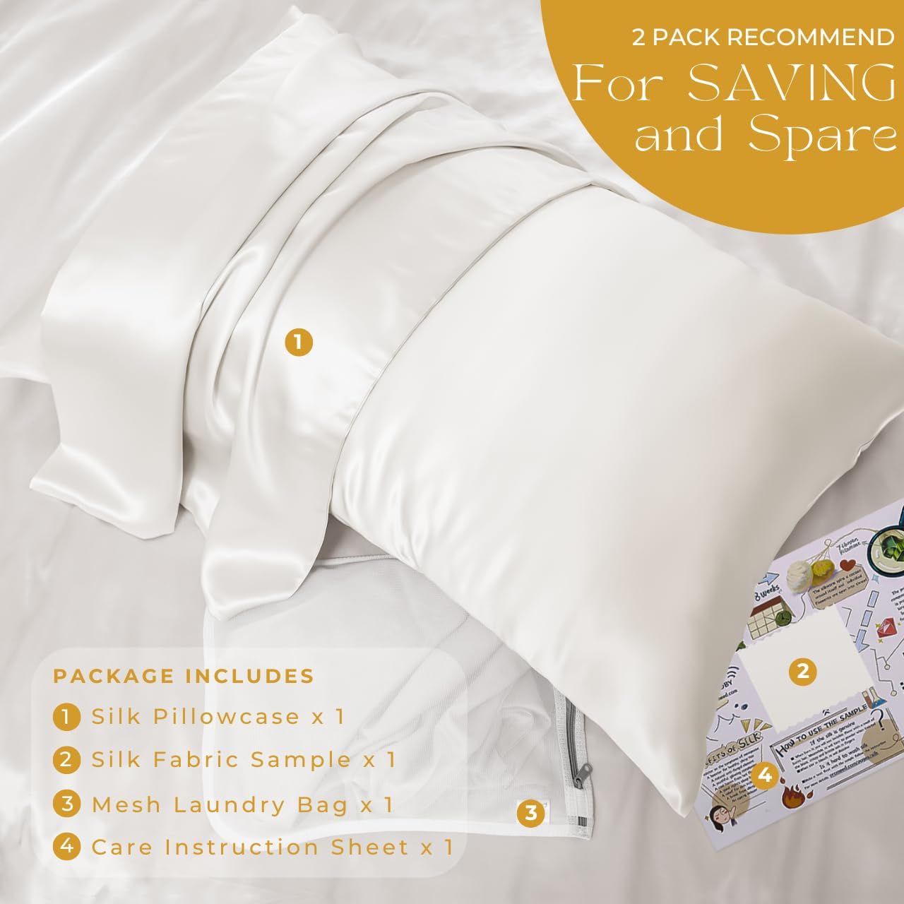 PROMEED 100% Mulberry Silk Pillowcase King Size White, Grade 6a+ 23 Momme Silk Pillow Case for Sensitive Skin, Soft Anti Acne Pillowcase with Zipper (King 20"x36", White)